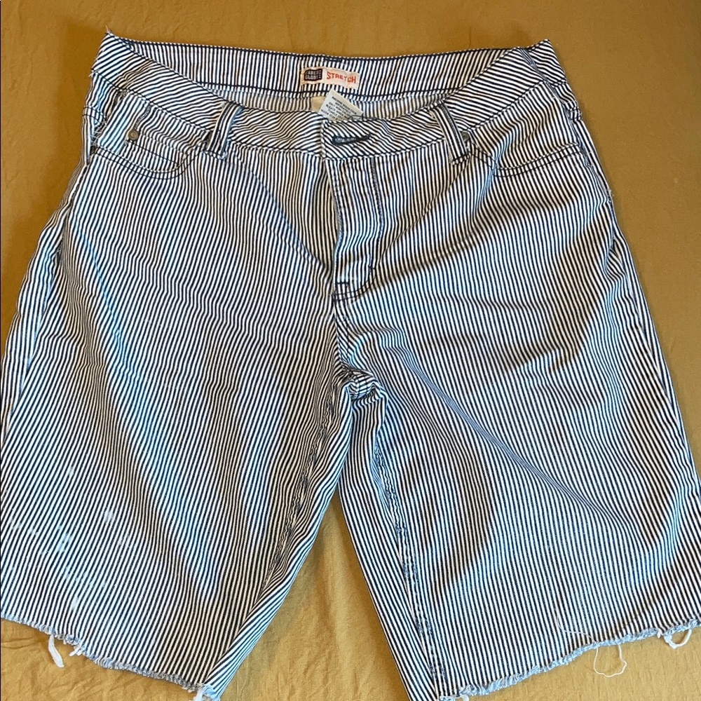 Faded Glory Navy and White Striped Stretch Shorts